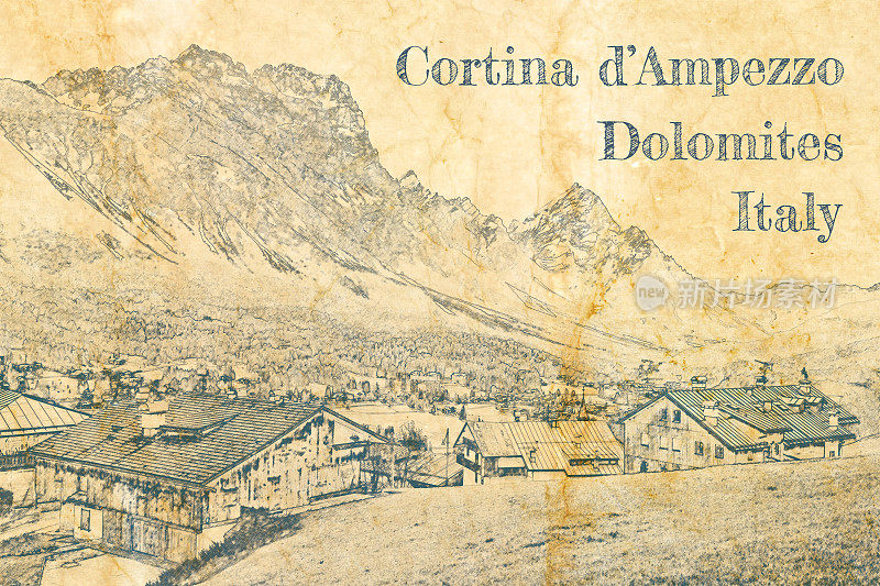 意大利Dolomites的Cortina di Ampezzo素描